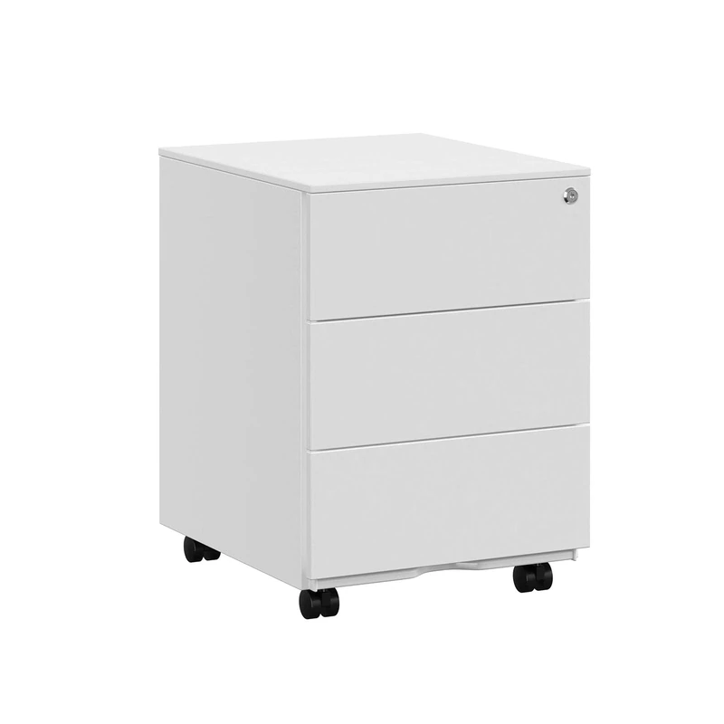 SONGMICS Mobile File Cabinet, Lockable, with 3 Drawers, Hold Documents, Stationery, Pre-Assembled, for Office, Home Office, 39 x 45 x 55 cm, White OFC63WT