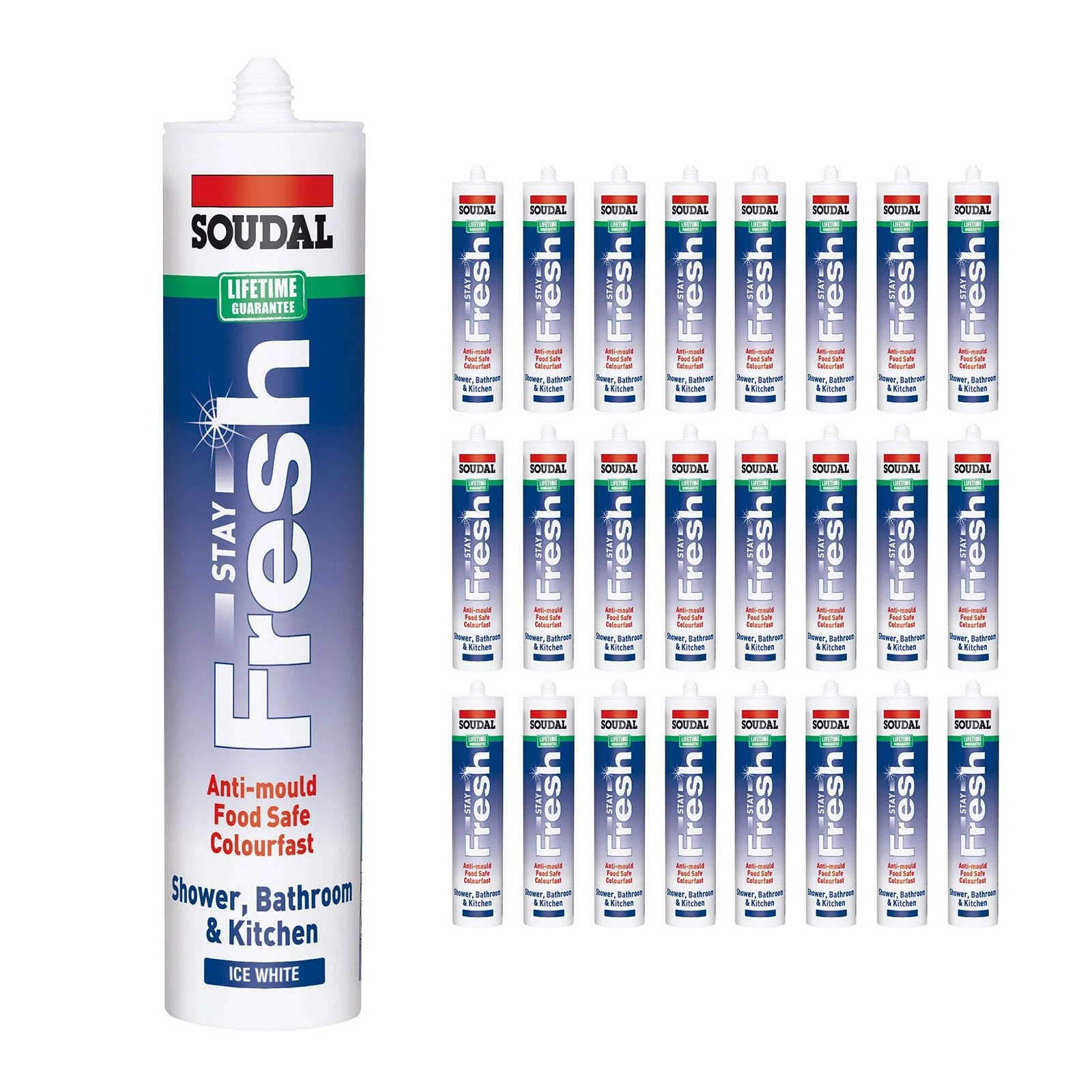 24 x Ice White Premium Sanitary Silicone Low Mod Neutral Food Safe Anti Mould Kitchen Sealant