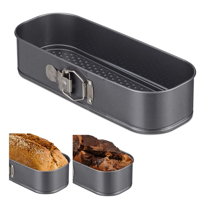 Relaxdays Springform Cake Pan, Long, Nonstick, Flat, Tea Bread, Loaf Cakes, Baking Tin, 31 x 12 cm, Anthracite