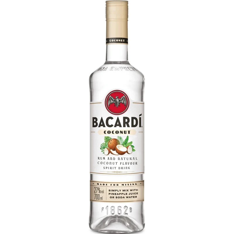 BACARDÍ Coconut, 27% ABV, 70cl / 700 ml, White Rum Blended with Real Coconut Essence, For Easy Tropical Cocktails and Mixing Piña Colada