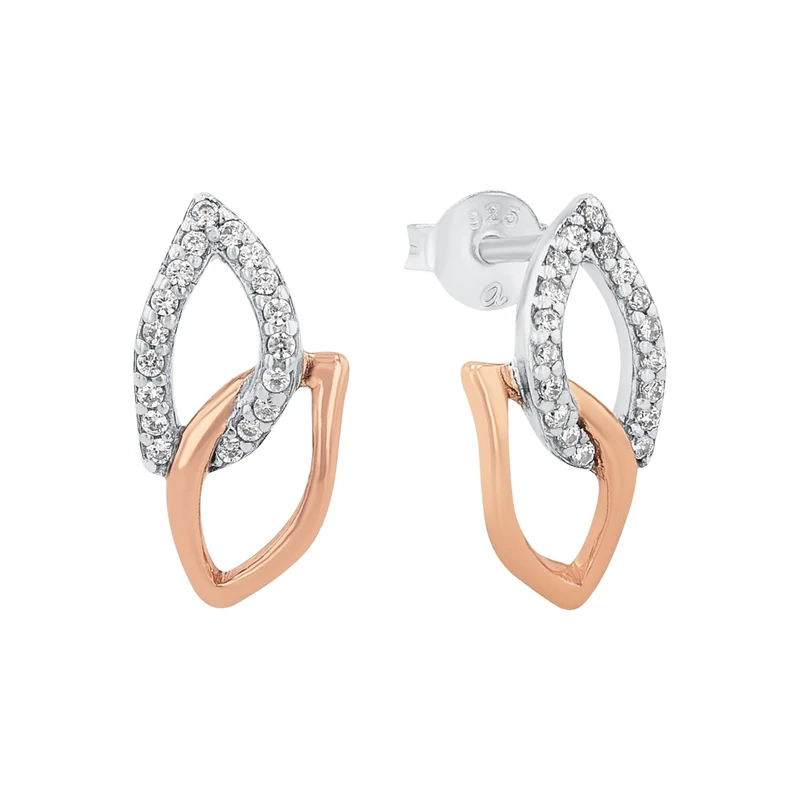 Amor Stud Earrings 925 Sterling Silver Ladies Earrings, With Cubic Zirconia Synth, 1.5 Cm, Bicolor, Comes In Jewelry Gift Box, 2026209