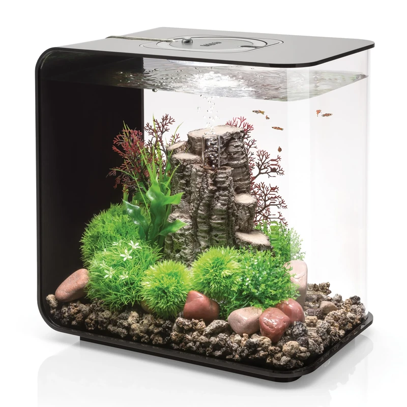 biOrb FLOW 30 Aquarium (Black, 30 Litres), Perfect Beginner Fish Tank With LED Lights, Quick & Easy To Set Up, Aquarium With 3 Transparent Sides & 5-Step Filtration System, Acrylic Fish Tank