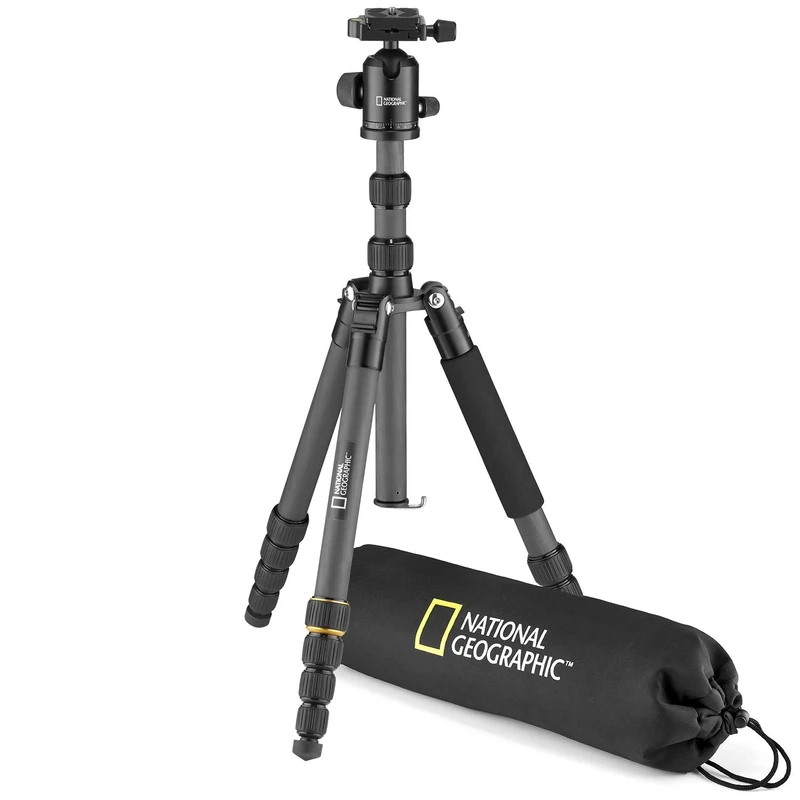 National Geographic Travel Photo Tripod Kit with Monopod, Carbon Fibre, 5-Section Legs, Twist Locks, Load up 8 kg, Carrying Bag, Ball Head, Quick Release, NGTR004TCF [Amazon Exclusive]