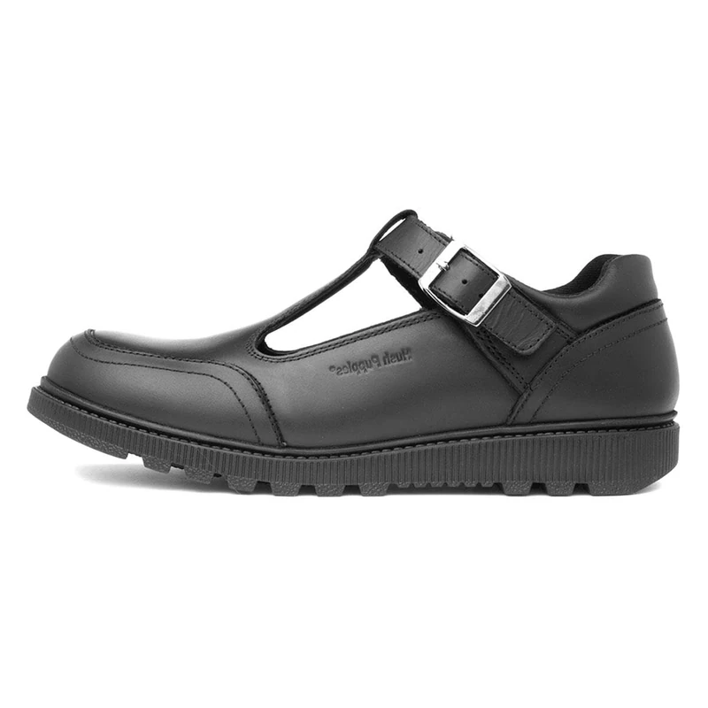 Hush Puppies Girl's Kerry Non Patent SNR School Uniform Shoe, Black, 4 UK