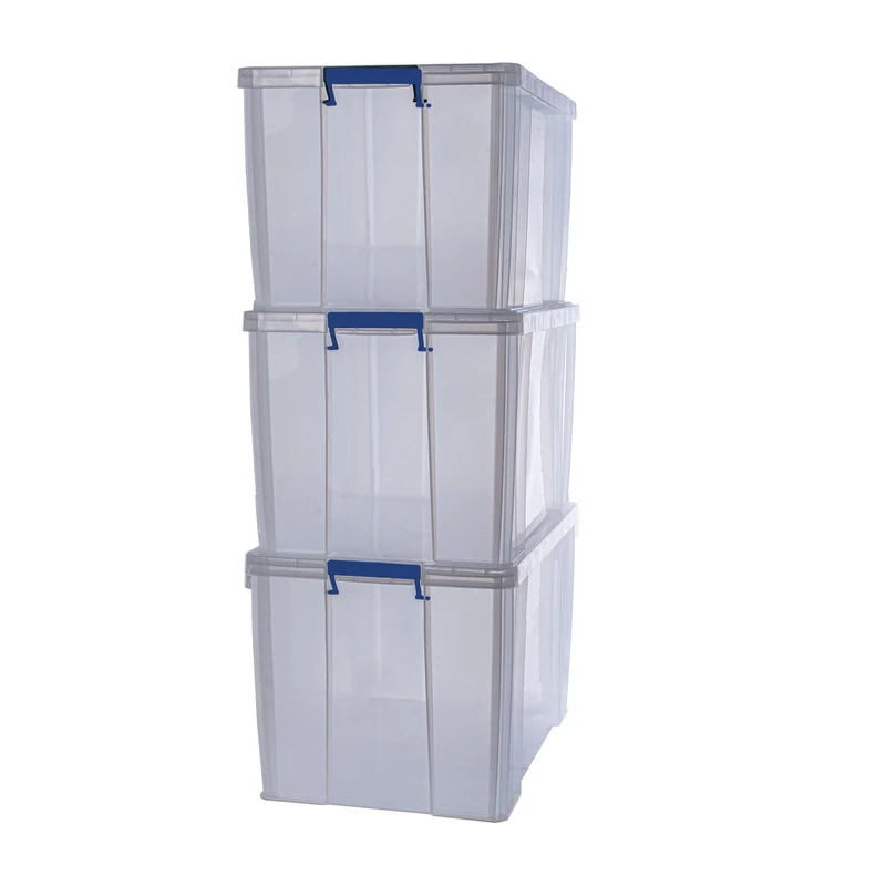 Bankers Box 3x 36L Plastic Storage Boxes with Lids. ProStore Super Strong Stackable Plastic Storage Boxes (31.5 x 47.5 x 38cm), Made in the UK, Clear