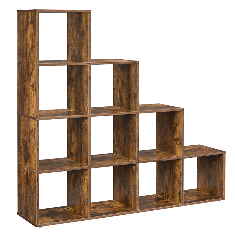 VASAGLE 10 Tier Bookcase - Rustic Brown Storage Cabinet LBC10BX