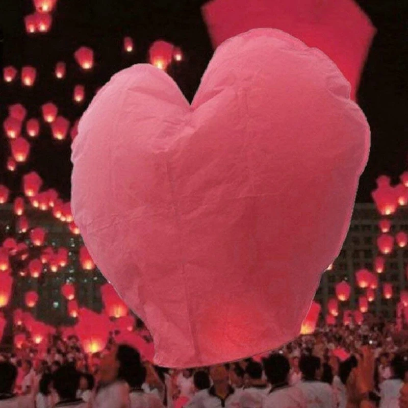 SHATCHI 90Pcs Pink Heart Shape Sky Lanterns Wire-Free Traditional Eco Friendly for Christmas, New Year’s Eve, Chinese New Year, Weddings & Parties Wishing Lights Decorations