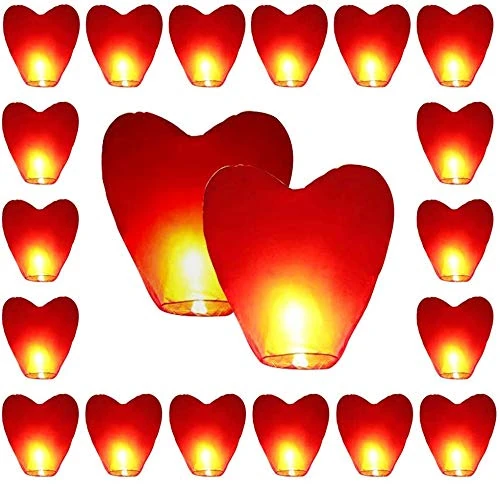 SHATCHI 90pcs Red Heart Shape Sky Lanterns Wire-Free Traditional Eco Friendly for Christmas, New Year’s Eve, Chinese New Year, Weddings & Parties Wishing Lights Decorations