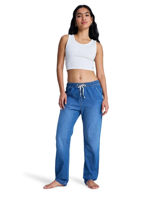 ROXY Slow Swell - Elasticated Relaxed Fit Jeans for Women Elasticated Relaxed Fit Jeans - Medium Blue, M - Image 1