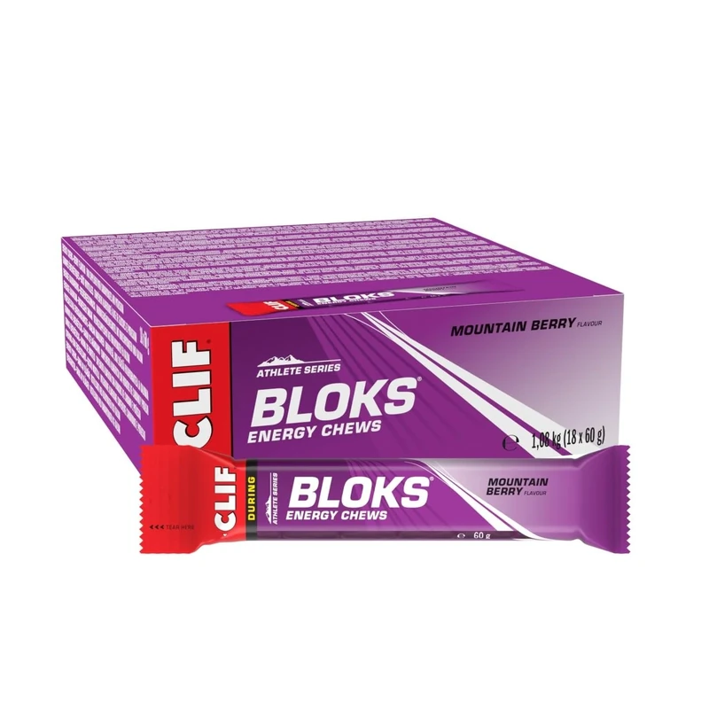 CLIF BLOKS Energy Chews | Mountain Berry | Plant Based | Quick Energy for Cycling and Running | Workout Snack | 18 x 60 g