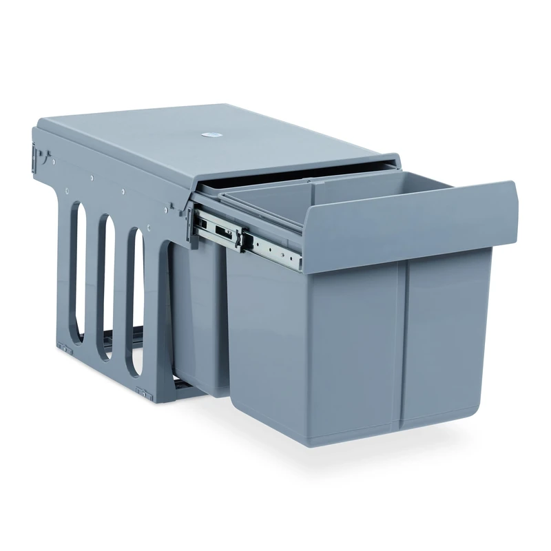 Relaxdays Built-In Kitchen Bin, Pull Out, 15 L, Plastic Waste Separation System, HWD 35 x 34 x 48 cm, Grey