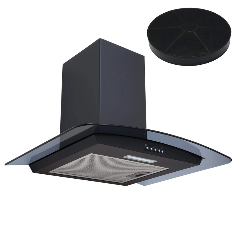 SIA CGHS60BL 60cm Black Smoked Glass Cooker Hood - Fan, LED & Filter