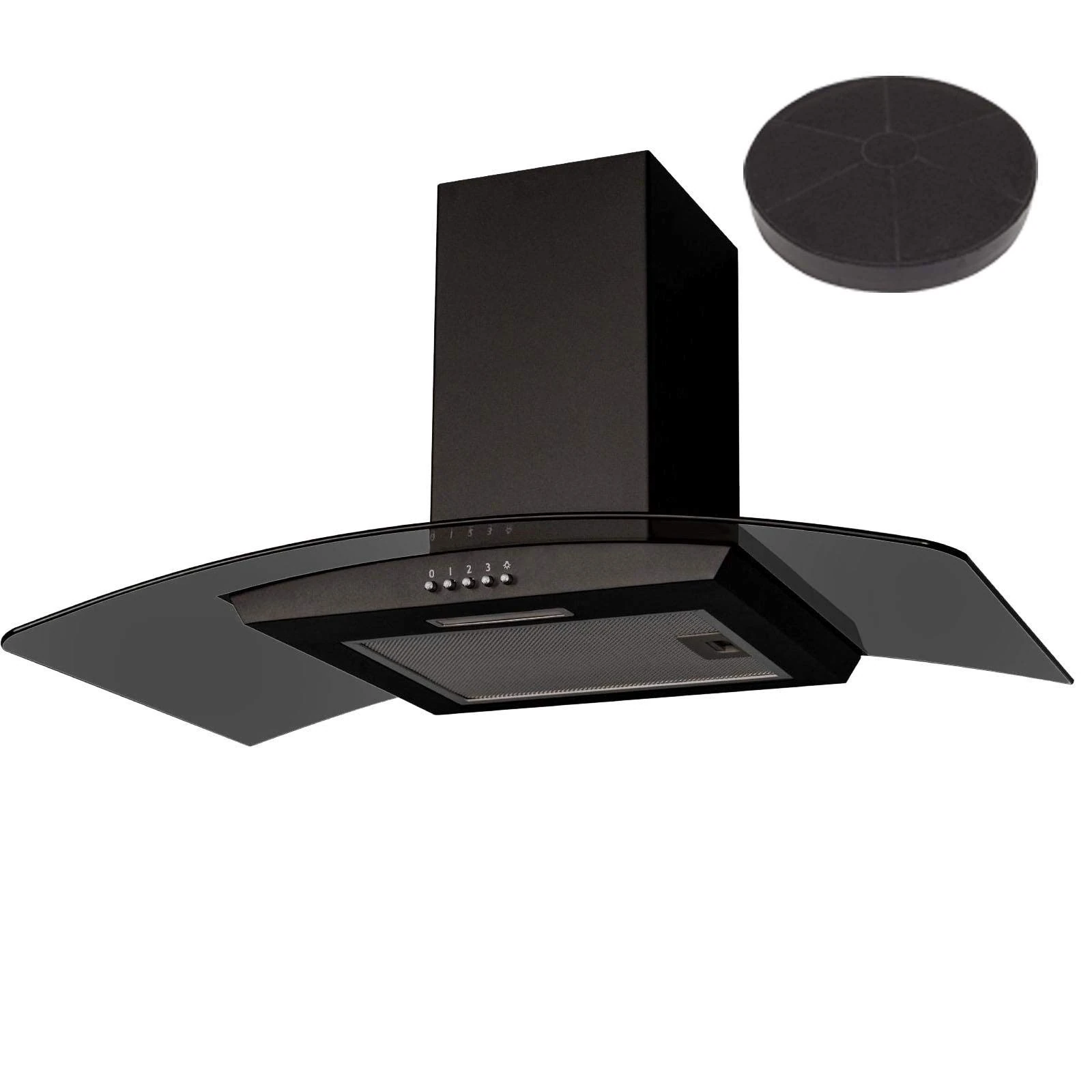 SIA CGHS90BL 90cm Black Smoked Curved Glass Cooker Hood Extractor Fan And Filter