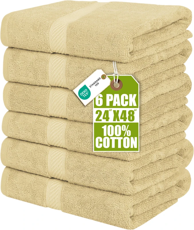 Utopia Towels - 6 Pack Bath Towel Set, 100% Ring Spun Cotton (60 x 120 CM) Medium Lightweight and Highly Absorbent Quick Drying Towels, Premium Towels for Hotel, Spa and Bathroom (Beige)