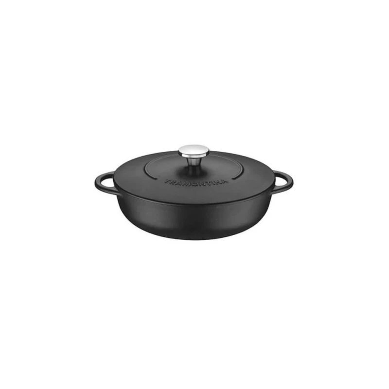 Tramontina Black Enamelled Cast Iron Shallow Casserole Dish | 28 cm (4.1 litre) | Indoor & Outdoor Use - Image 1