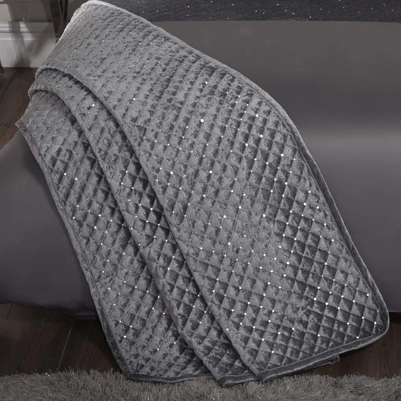 Emma Barclay Glamour - Quilted Sequin Velvet Bedspread Set in Silver - Double Bed