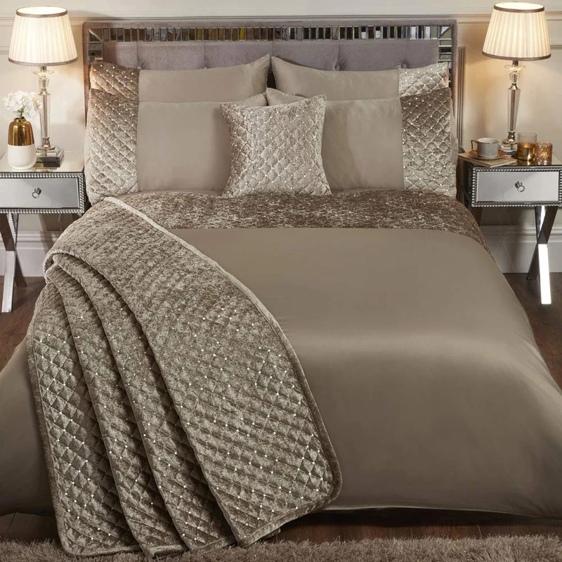 Emma Barclay Glamour - Quilted Sequin Velvet Bedspread Set in Mink - Double Bed