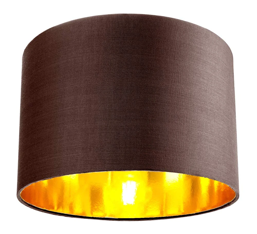 Happy Homewares Contemporary and Chic Chocolate Brown Cotton 12" Table or Pendant Circular Drum Lamp Shade with Shiny Copper Inner - 60watt Maximum