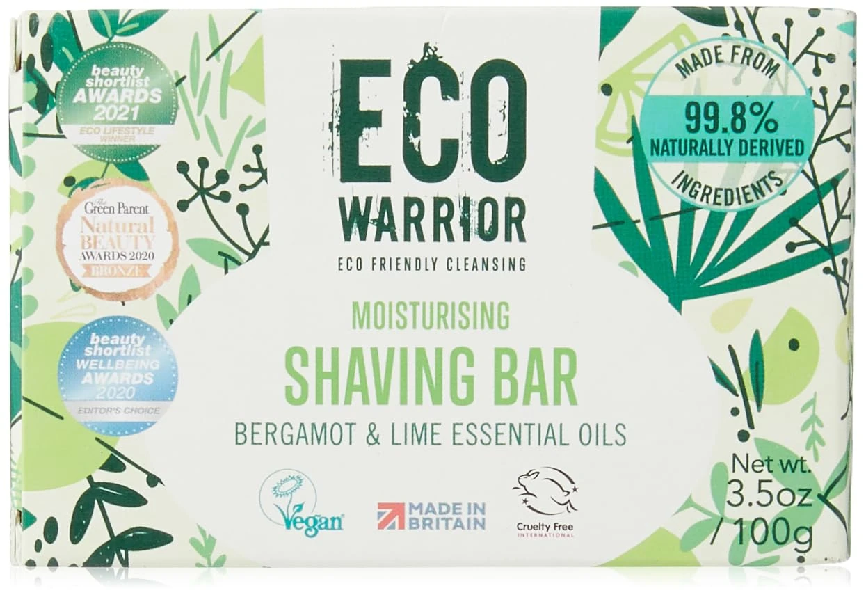 Eco Warrior Shaving Soap Bar | Shaving Bar For Men & Women | Vegan, Natural, eco friendly, Cruelty-Free | No SLS or Parabens | Contains Moisturising Coconut Oil & Shea Butter, Bergamot & Lime | 100g
