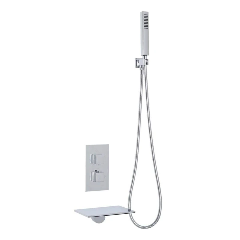 Milano Blade Wall Mounted Waterfall Bath Filler Thermostatic Mixer Valve Hand Shower - Chrome