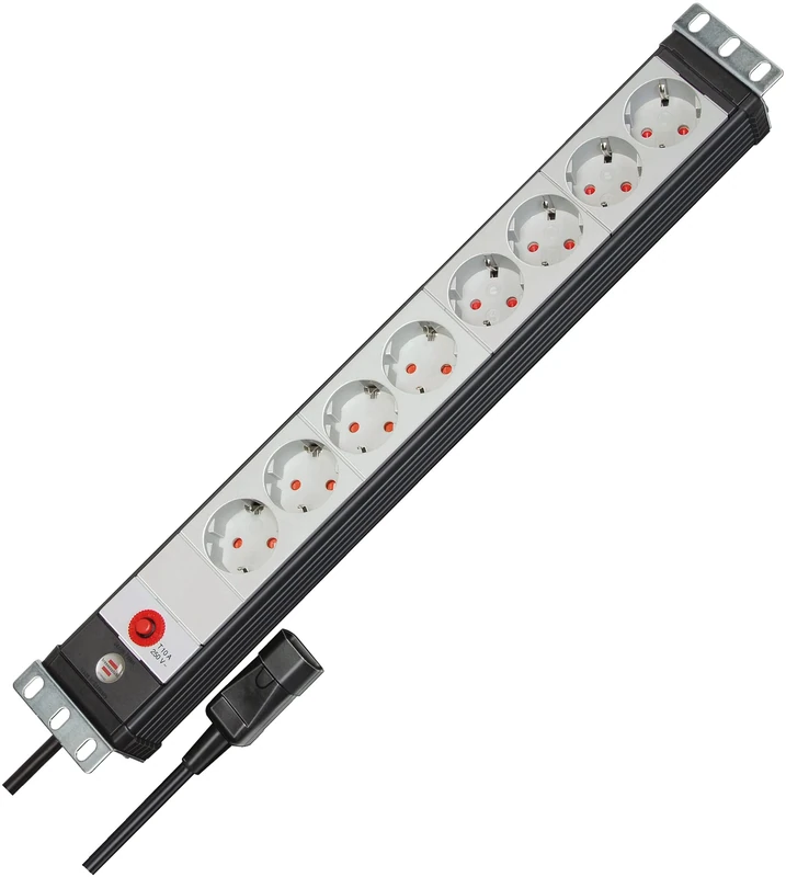 Brennenstuhl Premium-Line 19 Inch Power Strip 8-Way/Multiple Socket for Control Cabinets (with IEC Plug, 3 m H05VV-F 3G1.0 Cable, Made in Germany) Black/Light Grey