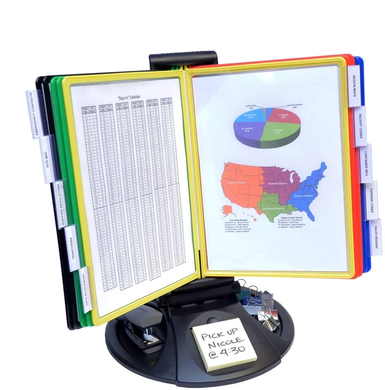 Ultimate Office AdjustaView 10-Pocket Desk Reference Organizer with Supplies Storage Base and EZ-LOAD Pockets to Hold 20 Sheets of Paper, Includes Fast Find Indexing Tabs, Black Base w/Colored Pockets