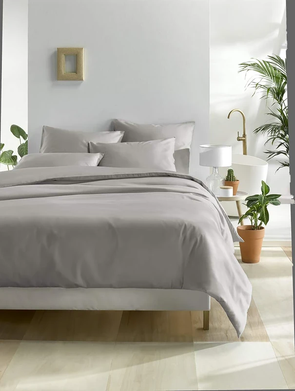De Witte Lietaer Olivia Quality Satin Combed Cotton Duvet Cover Set, Light Grey/Dove, 240 x 220 cm + 2 Pillowcases