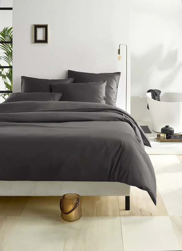 De Witte Lietaer Olivia Quality Satin Combed Cotton Bedding Set, Dark Grey/Ebony, 260 x 240 cm + 2 Pillowcases