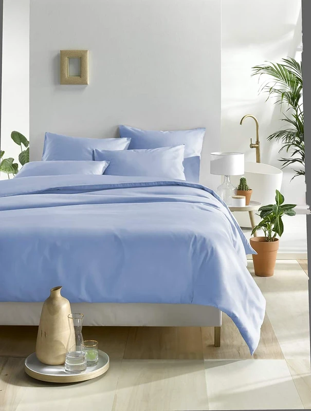 De Witte Lietaer Olivia Satin Combed Cotton Bed Linen, Serenity Blue, 240 x 220 cm + 2 Pillowcases
