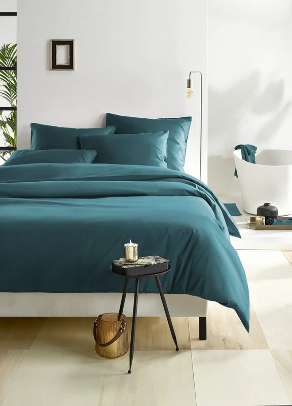 De Witte Lietaer Olivia Quality Satin Combed Cotton Duvet Cover Set, Duck Egg Green/Lake Green, 260 x 240 cm + 2 Pillowcases