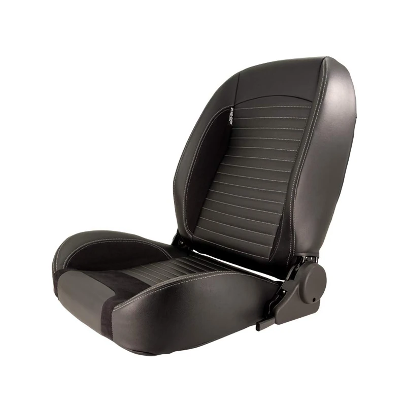 AutoStyle Sport seat 'Classic II ' - Black Synthetic Leather + Suede + Grey stitching - Left-side reclinable back-rest - incl. slides