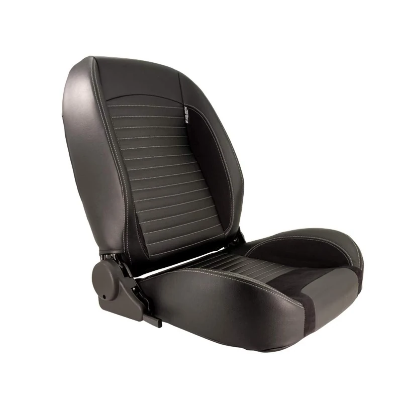 AutoStyle Sport seat 'Classic II ' - Black Synthetic Leather + Suede + Grey stitching - Right-side reclinable back-rest - incl. slides