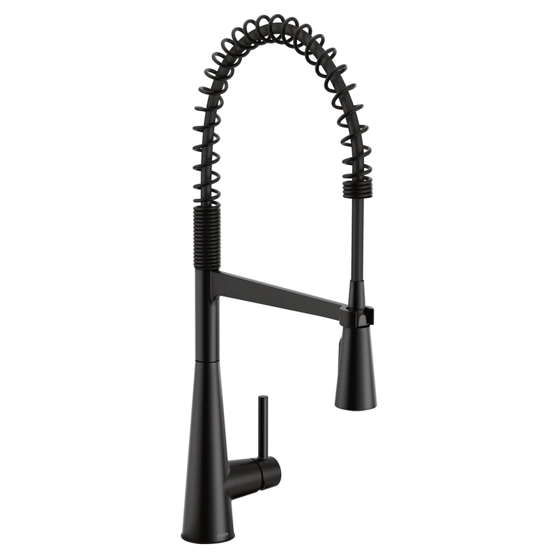Moen 5925BL Sleek One-Handle Pre-Rinse High Arc Spring Pulldown Kitchen Faucet with Power Boost, Matte Black