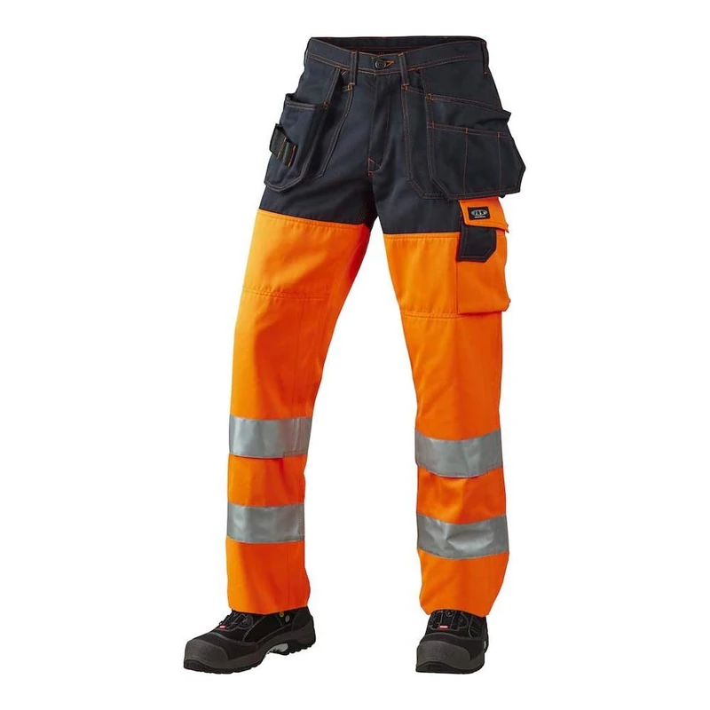 J.A.K. 1110088B128 Series 11100 70% Polyester/30% Cotton Trousers with Hanging Pockets, EN 20471, Class 2, Orange/Navy, 70 L (50/35) Size