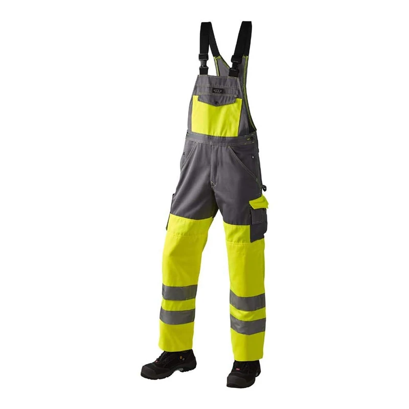 J.A.K. 1110786080 Series 11107 70% Polyester/30% Cotton Overalls EN 20471, Class 2, Yellow/Grey, 46 R (32/32) Size