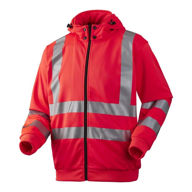 J.A.K. 111435207 Series 11143 65% Polyester/35% Cotton Sweat Jacket with Detachable Hood, EN 20471, Class 3, Red, 4XL Size - Image 1