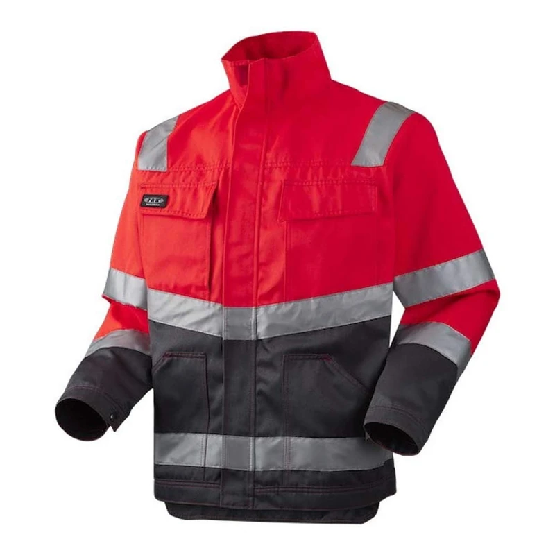 J.A.K. 111058701 Series 11105 70% Polyester/30% Cotton Blouson Jacket, EN 20471, Class 2, Red/Gau, S Size