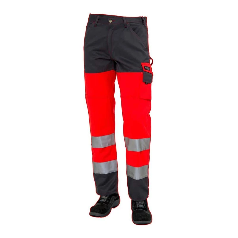 J.A.K. 1110687100 Series 11106 70% Polyester/30% Cotton Trousers EN 20471, Class 2, Red/Grey, 56 R (39/32) Size