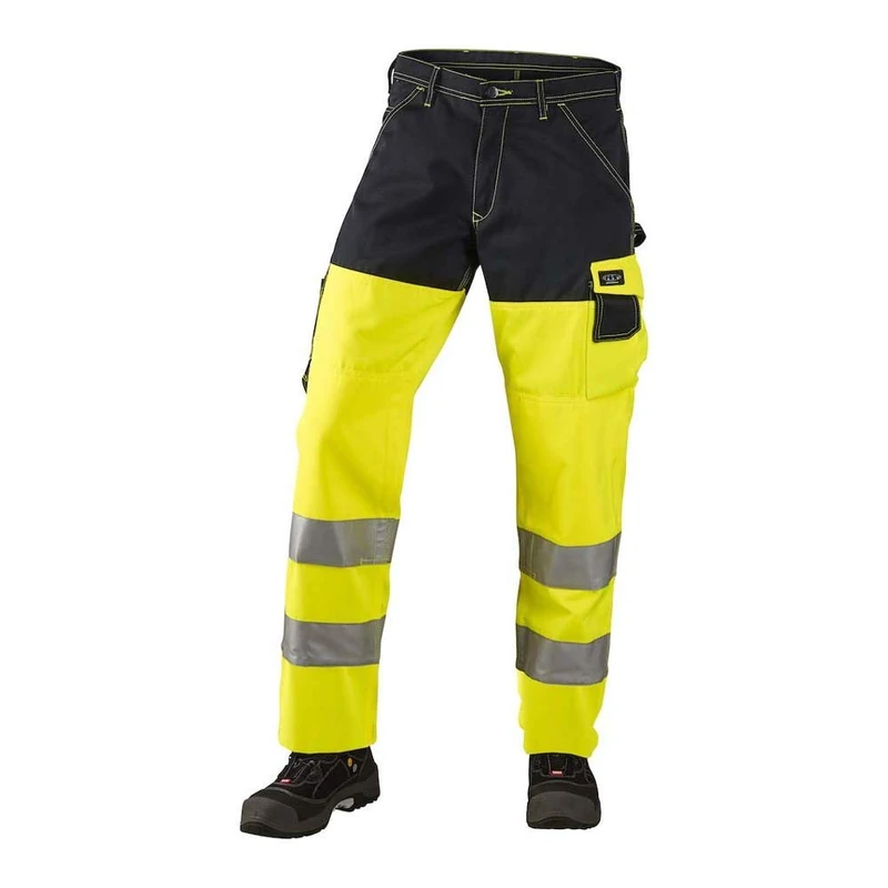 J.A.K. 1110685B128 Series 11106 70% Polyester/30% Cotton Trousers EN 20471, Class 2, Yellow/Navy, 70 L (50/35) Size