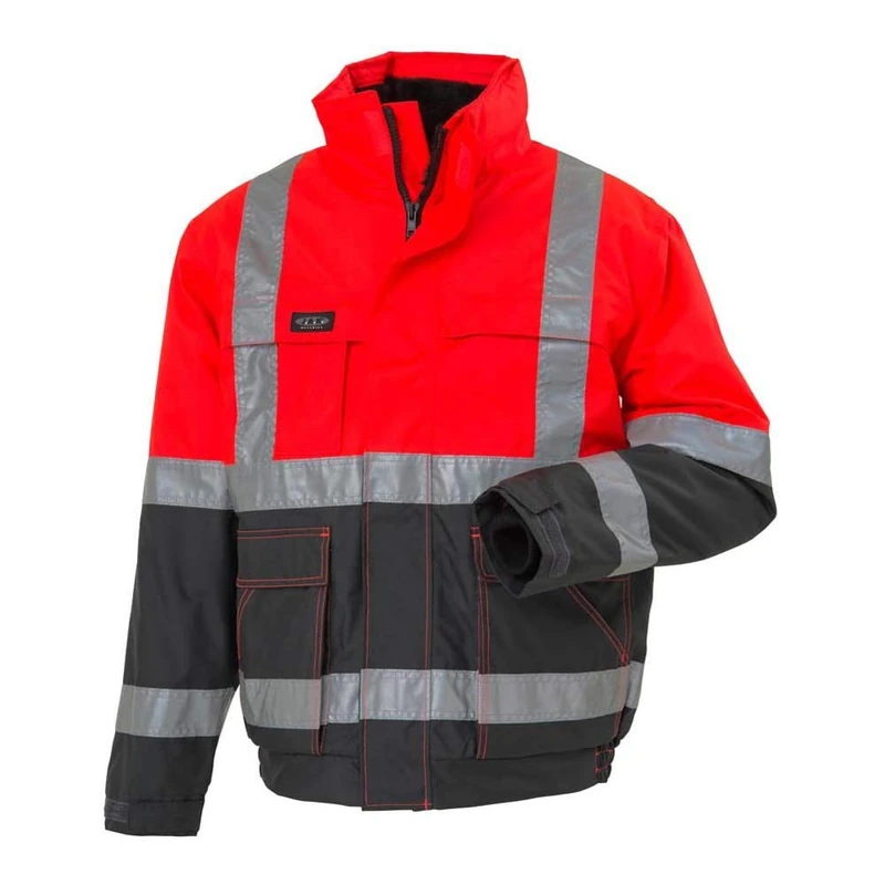J.A.K. 111315201 Series 11131 100% Polyester with PU Coating High Performance Jacket, EN 343, EN 20471, Class 2, Red/Grey, S Size - Image 1