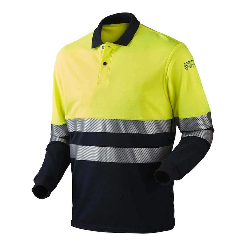 J.A.K. 131164701 Series 13116 50% Polyester/39% Modacrylic/10% Viscose/1% Negastat Polo Shirt, Yellow/Navy, S Size