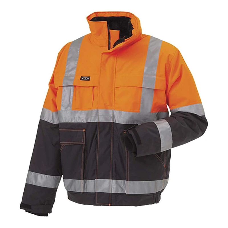 J.A.K. 3111111 Series 11131 100% Polyester with PU Coating High Performance Jacket, EN 343, EN 20471, Class 2, Orange/Navy, S Size - Image 1