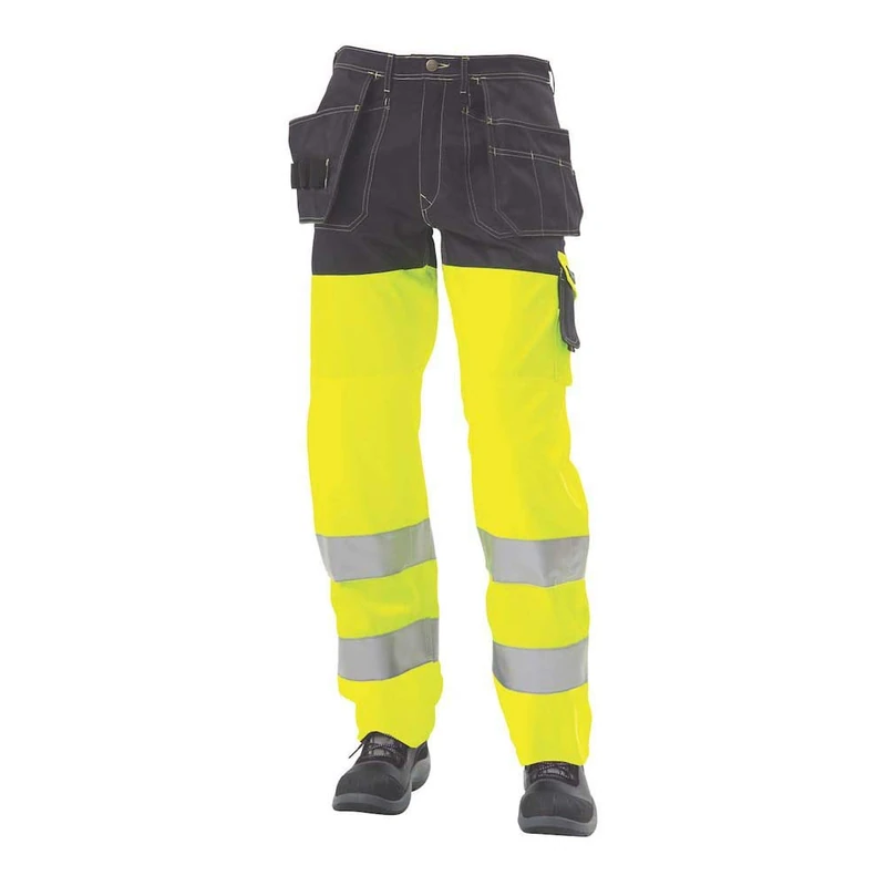 J.A.K. 1110085B100 Series 11100 70% Polyester/30% Cotton Trousers with Hanging Pockets, EN 20471, Class 2, Yellow/Navy, 56 L (39/35) Size