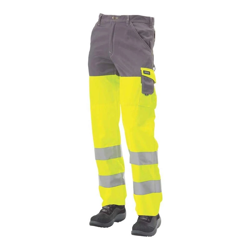 J.A.K. 1110686124 Series 11106 70% Polyester/30% Cotton Trousers EN 20471, Class 2, Yellow/Grey, 68 R (49/32) Size