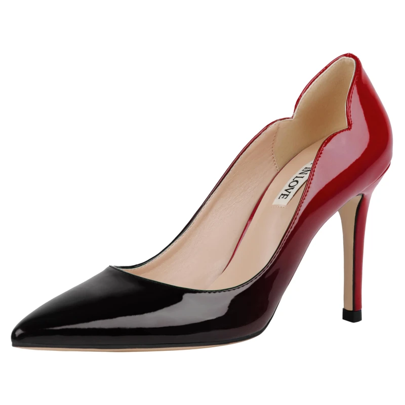 Joy in Love Women's Pumps Shoes 3.5" Stiletto High Heels Pointy Toe Dress Pumps, V-red-Black Patent, 8 UK
