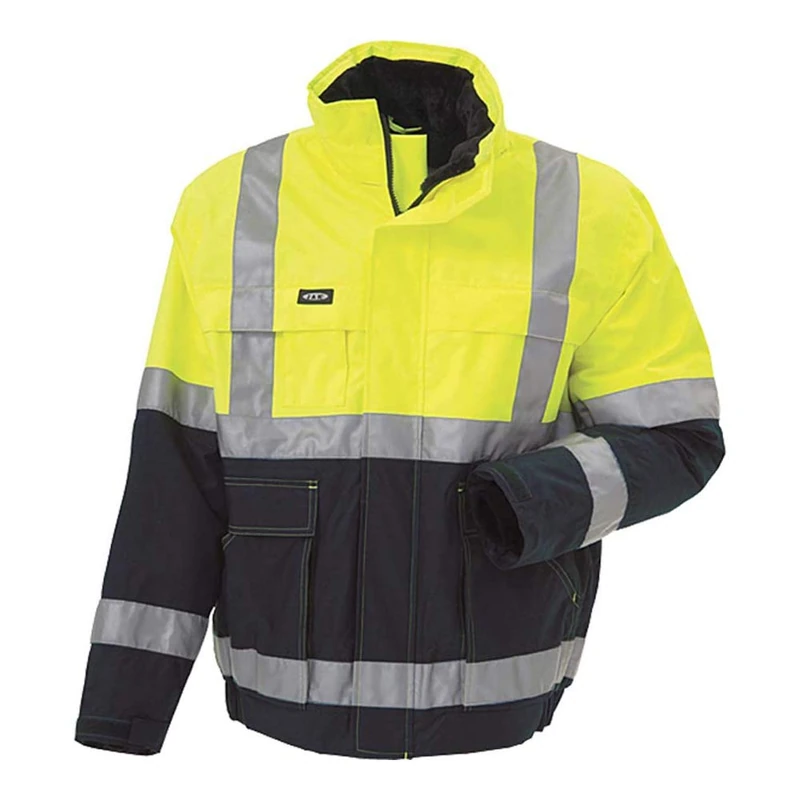 J.A.K. 3147116 Series 11131 100% Polyester with PU Coating High Performance Jacket, EN 343, EN 20471, Class 2, Yellow/Navy, 3XL Size - Image 1