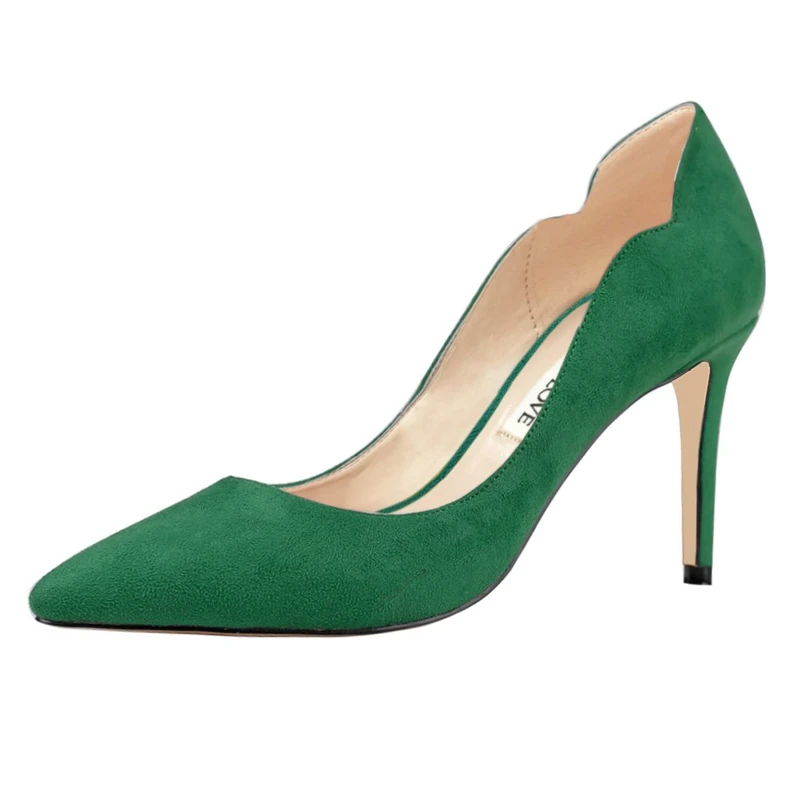 Joy in Love Women's Pumps Shoes Middle Heels Pointy Toe Dress Pump Stilettos, 5-Green-Suede, 8 UK