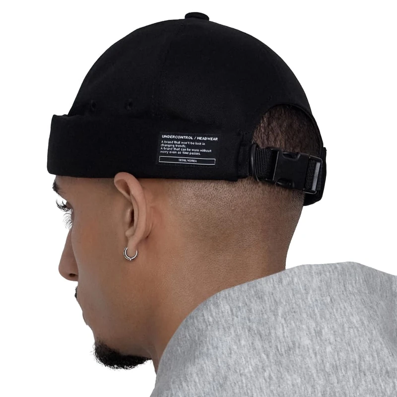 UNDERCONTROL Brimless Sailor Fisherman Leon Hat Rolled Cuff Harbour No Visor Miki Skull Docker Beanie Trawler Tactical Ring Cap for Men & Women (Black)