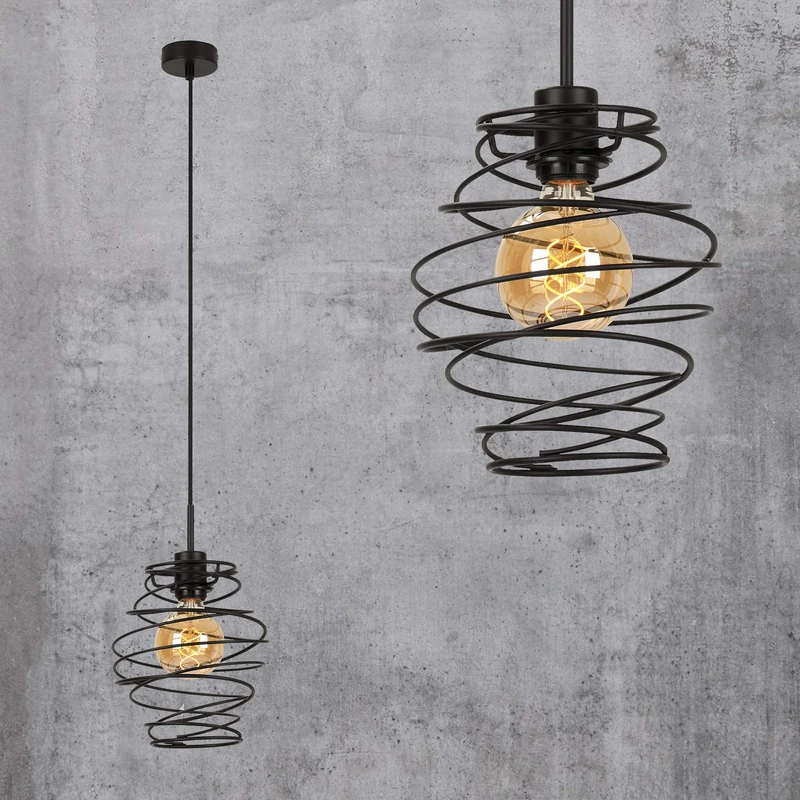 BRILONER Leuchten Pendant Light, 1-Bulb Pendant Light, Retro/Vintage Pendant Light, Black Steel, 1x E27, max. 60 Watt, Black, 210x1300mm (DxH)