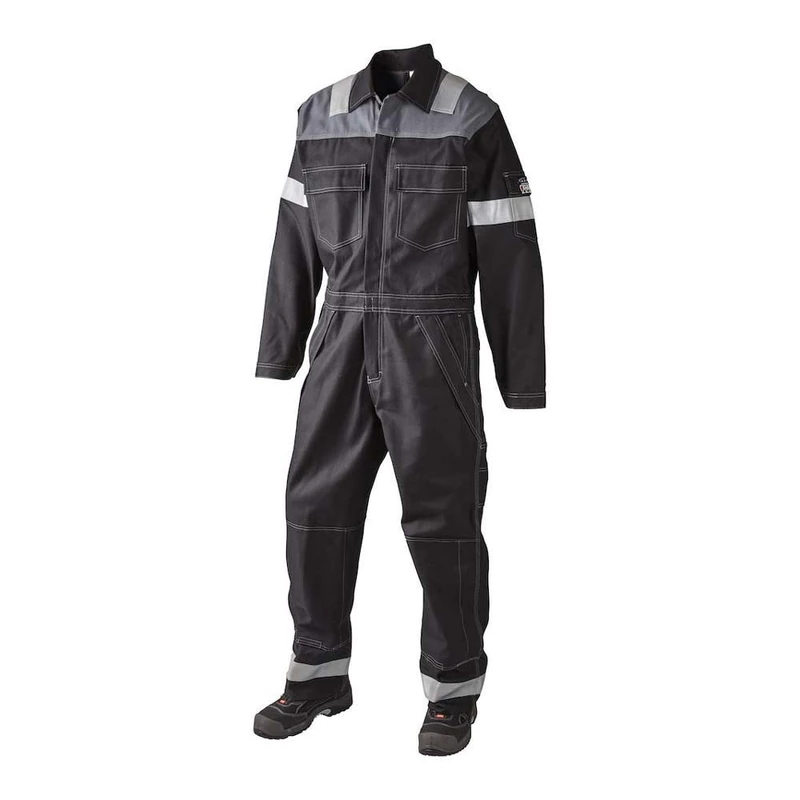 J.A.K. 12004513 Series 12004 65% Cotton / 34% Polyester / 1% Negastat Work Suit Black/Grey L Size